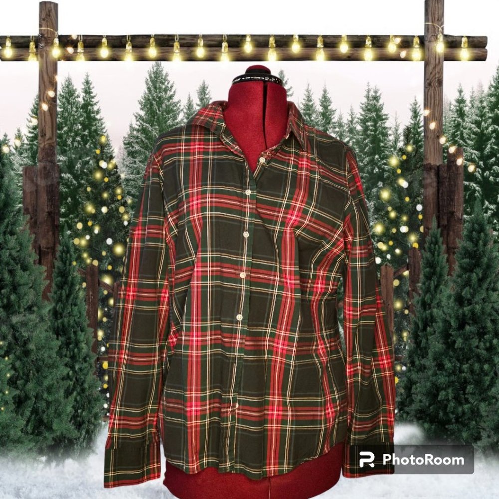 J. Crew Festive Tartan Button-Down Shirt | Size 14 | EUC | Women's